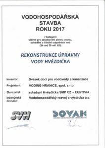 Rekonstrukce úpravny vody Hvězdička-Vodohospodářská stavba roku 2017